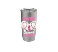 Save Second 2nd Base Funny Baseball Breast Cancer Awareness Bicchiere termico in acciaio inox doppia parete