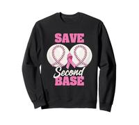 Save Second 2nd Base Funny Baseball Breast Cancer Awareness Felpa