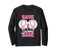 Save Second 2nd Base Funny Baseball Breast Cancer Awareness Maglia a Manica