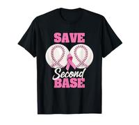 Save Second 2nd Base Funny Baseball Breast Cancer Awareness Maglietta