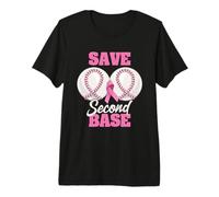 Save Second 2nd Base Funny Baseball Breast Cancer Awareness Maglietta Premium
