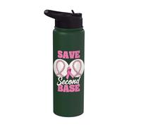 Save Second 2nd Base Funny Baseball Breast Cancer Awareness Stainless Steel Insulated Water Bottle