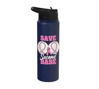 Save Second 2nd Base Funny Baseball Breast Cancer Awareness Stainless Steel Insulated Water Bottle