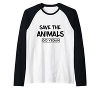 Save The Animals Go Vegan - Love Veggies, Vegetarian, Peace Maglia con Maniche Raglan