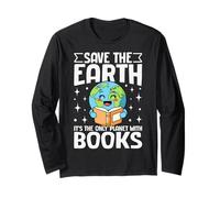 Save The Earth Books Lovers Reading Eco-Friendly Maglia a Manica