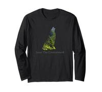 Save The Environment Wolf Silhouette tutela dell'ambiente Maglia a Manica