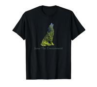 Save The Environment Wolf Silhouette tutela dell'ambiente Maglietta con Stampa Grafica Economica