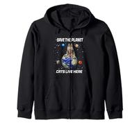 Save The Planet Cats Live Here Funny Kitten Cat Lovers Felpa con Cappuccio