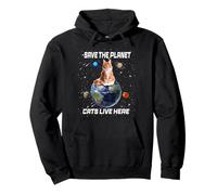 Save The Planet Cats Live Here Funny Kitten Cat Lovers Felpa con Cappuccio
