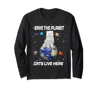 Save The Planet Cats Live Here Funny Kitten Cat Lovers Maglia a Manica