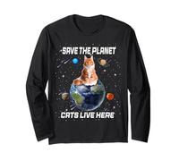Save The Planet Cats Live Here Funny Kitten Cat Lovers Maglia a Manica
