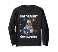 Save The Planet Cats Live Here Funny Kitten Cat Lovers Maglia a Manica