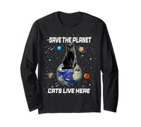 Save The Planet Cats Live Here Funny Kitten Cat Lovers Maglia a Manica