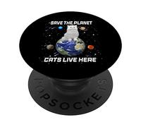 Save The Planet Cats Live Here Funny Kitten Cat Lovers PopSockets PopGrip Adesivo