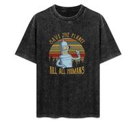 Save The Planet Kill all Humans Mens T-Shirt Casual Black Tee Cotton Graphic Unisex Shirts XL