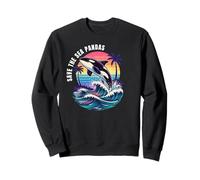 Save The Sea Pandas Orca Balena Retro Vintage Ocean Wildlife Felpa