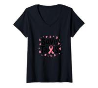 Save The Tatas - Nastro Rosa per la sensibilizzazione al Cancro al Seno, Ottobre Maglietta con Collo a V, Donna, Nero, L
