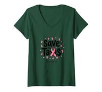 Save The Tatas - Nastro Rosa per la sensibilizzazione al Cancro al Seno, Ottobre Maglietta con Collo a V, Donna, Verde Foresta, XL