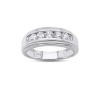 SAVEARTH DIAMONDS 1/2 qt. t.w Anello nuziale da uomo in oro 14k su argento Sterling con taglio rotondo in laboratorio Moissanite (colore G-H, chiarezza VVS1, 0,50 carati), metallo moissanite