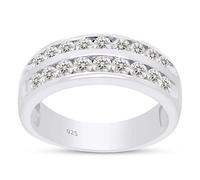 SAVEARTH DIAMONDS Anello di fede nuziale 3/4 kt t. t. w taglio rotondo con moissanite diamante creato in laboratorio 2 file in oro 14 carati su gioielli in argento sterling per uomo (colore G-H