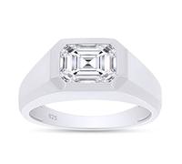 SAVEARTH DIAMONDS Anello nuziale 1 3/4 carati 8 x 6 mm taglio smeraldo creato in laboratorio moissanite con timbro diamantato per uomo in oro 14 carati su argento sterling (colore G-H, chiarezza VVS1