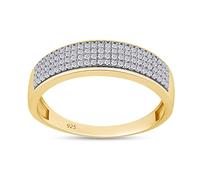 SAVEARTH DIAMONDS Anello nuziale in diamante moissanite creato in laboratorio taglio rotondo 1/3 carati in argento sterling 925 placcato oro 14 carati (colore G-H, chiarezza VVS1, 0,33 carati