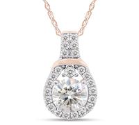 SAVEARTH DIAMONDS Collana con ciondolo a forma di alone a goccia con diamanti in moissanite taglio rotondo da 6,5 mm in oro 14 carati su argento sterling 925 con catena da 18 pollici (colore G-H