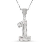 SAVEARTH DIAMONDS Collana con ciondolo a forma di diamante moissanite taglio rotondo 3/4 carati creato in laboratorio con numero fortunato "1" in oro 14k su argento sterling 925 con catena da 18
