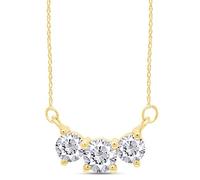 SAVEARTH DIAMONDS Collana con ciondolo a forma di diamante moissanite taglio rotondo con tre pietre in oro 14 k su argento Sterling con catena da 18 pollici (colore G-H, chiarezza VVS1, 0,90 carati