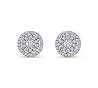 SAVEARTH DIAMONDS Orecchini a perno con alone in moissanite realizzati in laboratorio taglio rotondo 14 carati su argento sterling (colore G-H, chiarezza VVS1), metallo moissanite