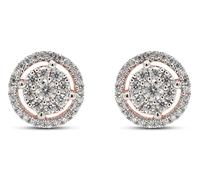 SAVEARTH DIAMONDS Orecchini a perno con taglio rotondo, taglia L, taglio rotondo, con alone di diamanti moissanite in oro 14 k su gioielli in argento sterling per fidanzamento da donna, (0,50 cttw