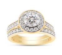 SAVEARTH DIAMONDS Set di anelli di fidanzamento in argento Sterling 925 con centro 1,25 carati (Ctw) 6,5 mm G-H color Moissanite creato in laboratorio di diamanti con alone di diamanti 2 pezzi