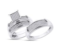 SAVEARTH DIAMONDS Set di anelli in argento Sterling 925 in argento sterling 925 con diamanti di moissanite creati in laboratorio rotondo 0,33 carati (carati), Womens Size 7 & Mens Size 10, Metallo