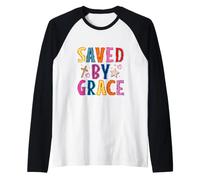 Saved By Grace Christian Faith Croce Design Maglia con Maniche Raglan
