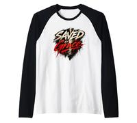 Saved By Grace Croce Distressed Efesini 2:8 Oggetto Cristiano Maglia con Maniche Raglan