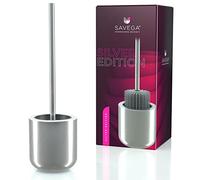 SAVEGA Scopino Bagno WC Silicone - Spazzolone Bagno WC con Portascopino in Acciaio Inox e Testina Antibatterica a Rapida Asciugatura - argento