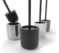 SAVEGA Scopino Bagno WC Silicone - Spazzolone Bagno WC con Portascopino in Acciaio Inox e Testina Antibatterica a Rapida Asciugatura - nero