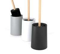 SAVEGA - Scopino WC con manico in bambù e setole in nylon - Spazzolone XL 46 cm - Elegante set scopino con contenitore in plastica - Accessorio bagno moderno (Nero)