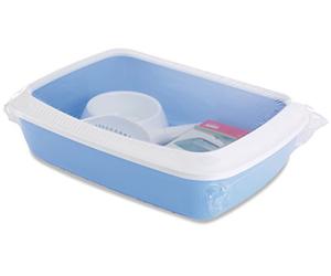 Savic lettiera Gatto Chiusa Iriz Starter Kit - Blu - Set Completo per Gattini - Paletta e Ciotola Incluse - 42x31x12,5 cm