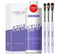 Saviland 240ml Liquido Acrilico: Liquido monomero Acrilico con 3PCS Pennelli Acrilici Dimensione (8/10/14) per Applicazione Sistema Acrilico Kit Unghie Acrilico,8.11fl.oz Monomero per Unghie Acriliche