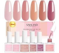 SAVILAND 5 in 1 Builder Base Gel Set, 6 Pezzi Gel Rinforzante per Unghie, Base Coat, Estensione delle Unghie, Riparazione di Manicure, Decorazione per Unghie Gel Polish Set, Nudo Rosa