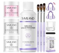 SAVILAND Essentials Kit per Unghie Acriliche: 3 Colori di Polvere Acrilica con 50ML Monomero EMA a Basso Odore 3pcs Pennello Acrilico per Estensione Unghie Nail Art 3D Unghie Fai da Te a Casa
