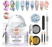 SAVILAND Gel 3d Unghie, 60g Solid Sculpture 3D Builder Gel con Polvere Cromo Oro e Argento, Pennello Scultura, Multifunzionale Colla per Unghie Sculpting Chiaro per DIY Nail Design