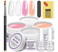 Saviland Gel Unghie Ricostruzione Kit 4 Colori 40g Gel Costruttore per Unghie Rosa Nudo Bianco Trasparente con Base e Top Coat Semipermanente Smalto e 100PCS Forme e Pennello per Unghie