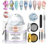 SAVILAND Kit Gel 3D Nail Art Complet, 60 g Solid Sculpture Builder Gel con Polvere Cromo Oro e Argento, Pennello Scultura, Multifunzionale Colla per Unghie Sculpting Chiaro per DIY Nail Design