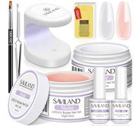 Saviland Kit Gel Ricostruzione Unghie: 2 Colori Builder Gel Unghie Nudo Trasparente con Mini Lampada per Unghie, Base e Top Coat Semipermanente Smalto, 100pcs Forme per Unghie
