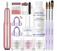 Saviland Kit Per Unghie Acriliche: Polvere Acrilica Rosa/Bianco/Trasparente 3pcs Pennello Per Unghie Liquido Acrilico Fresa per Unghie Portatile Nail Primer per Extension delle Unghie, Nail Art 3D
