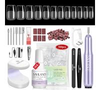 Saviland Nails Tips and Glue Gel Kit - Ultra Short Square Gel Nail X Tips Set con Nagelfräser Kit, 500PCS False Nails Tips für Nägel, Mini Nagellampe und 6 in 1Nagelkleber for Nail Extension Set