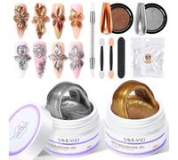 SAVILAND Non-Sticky Solid Builder Gel per Unghie: Sculpture Gel 3D Unghie Oro Argento per Nail Art con Polvere Cromata Pennello Scultura Facile Usare per Manicure Fai Da Te Salone e Principiante