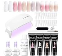 SAVILAND Poly Gel per Unghie Kit, 4 Colori Bianco Rosa Gel Ricostruzione Unghie con Base & Top Coat, Lampada UV e Strumenti per Unghie, Estensione Unghie Kit Nail Art per Fai Da Te a Casa 01